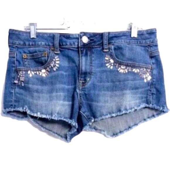 AMERICAN EAGLE RHINESTONE JEAN SHORTS - Picture 1 of 5